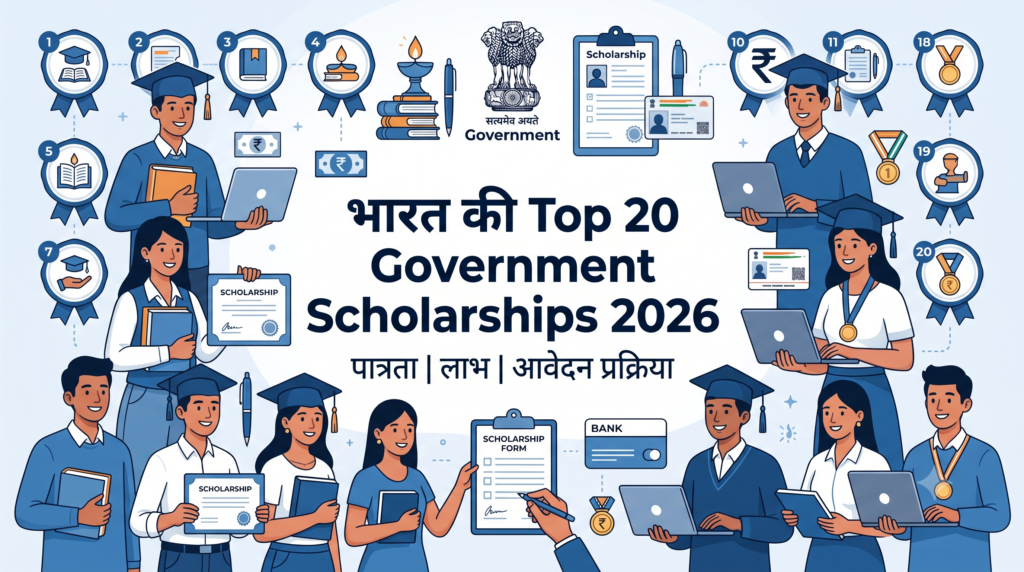 भारत की Top 20 Government Scholarships 2026 – पात्रता, लाभ, ऑनलाइन आवेदन, आवश्यक दस्तावेज और Scholarship List की पूरी जानकारी