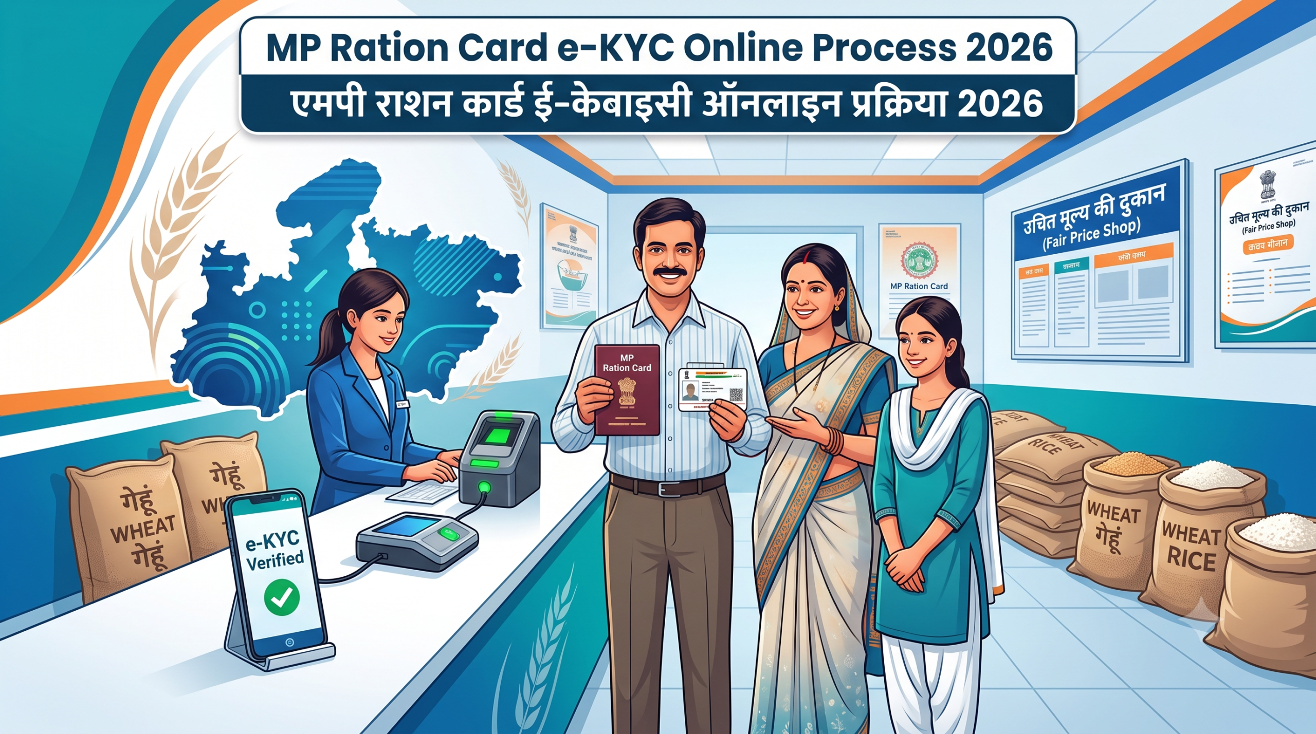 MP Ration Card e-KYC Online Process 2026 - आधार से राशन कार्ड e-KYC करने की प्रक्रिया
